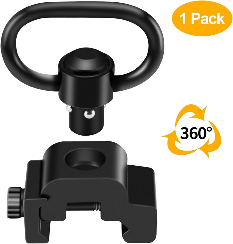 LONSEL 360° Rotation Picatinny 2 Point and Traditional Sling Swivel Mounts Picatinny Rail Mount with 1.25" Push Button QD Sling Swivels - Black (1 Pack) - Image 2